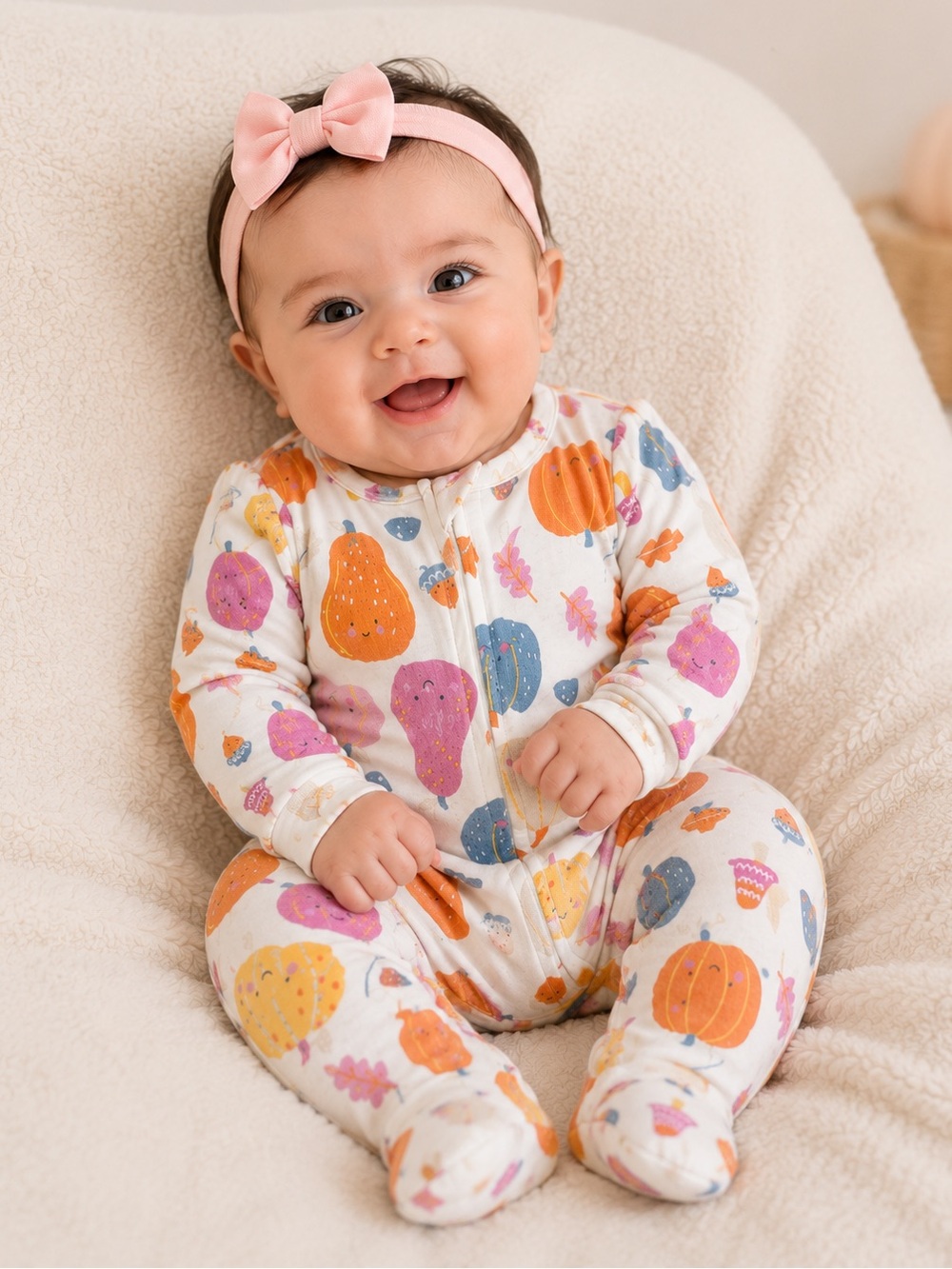 Baby Girls Pumpkin Print One-Piece Sleeper
